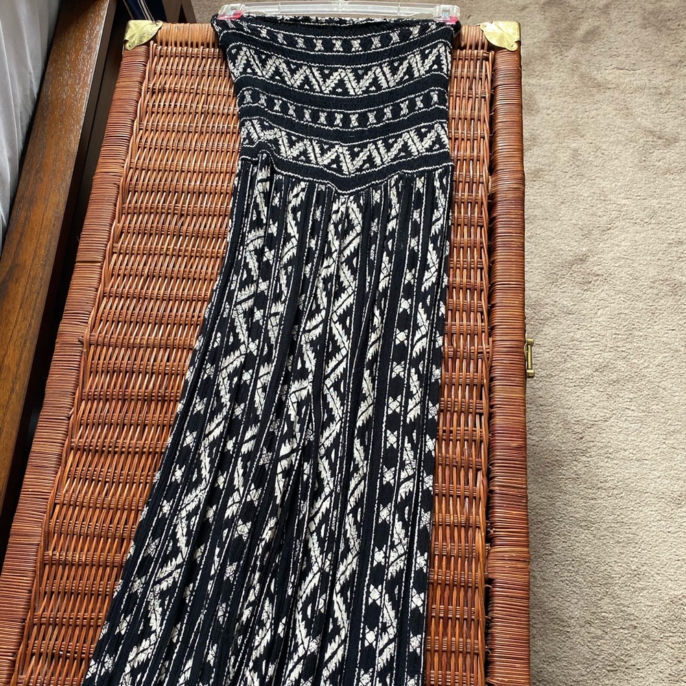 Black and white Aztec print jump suit strapless